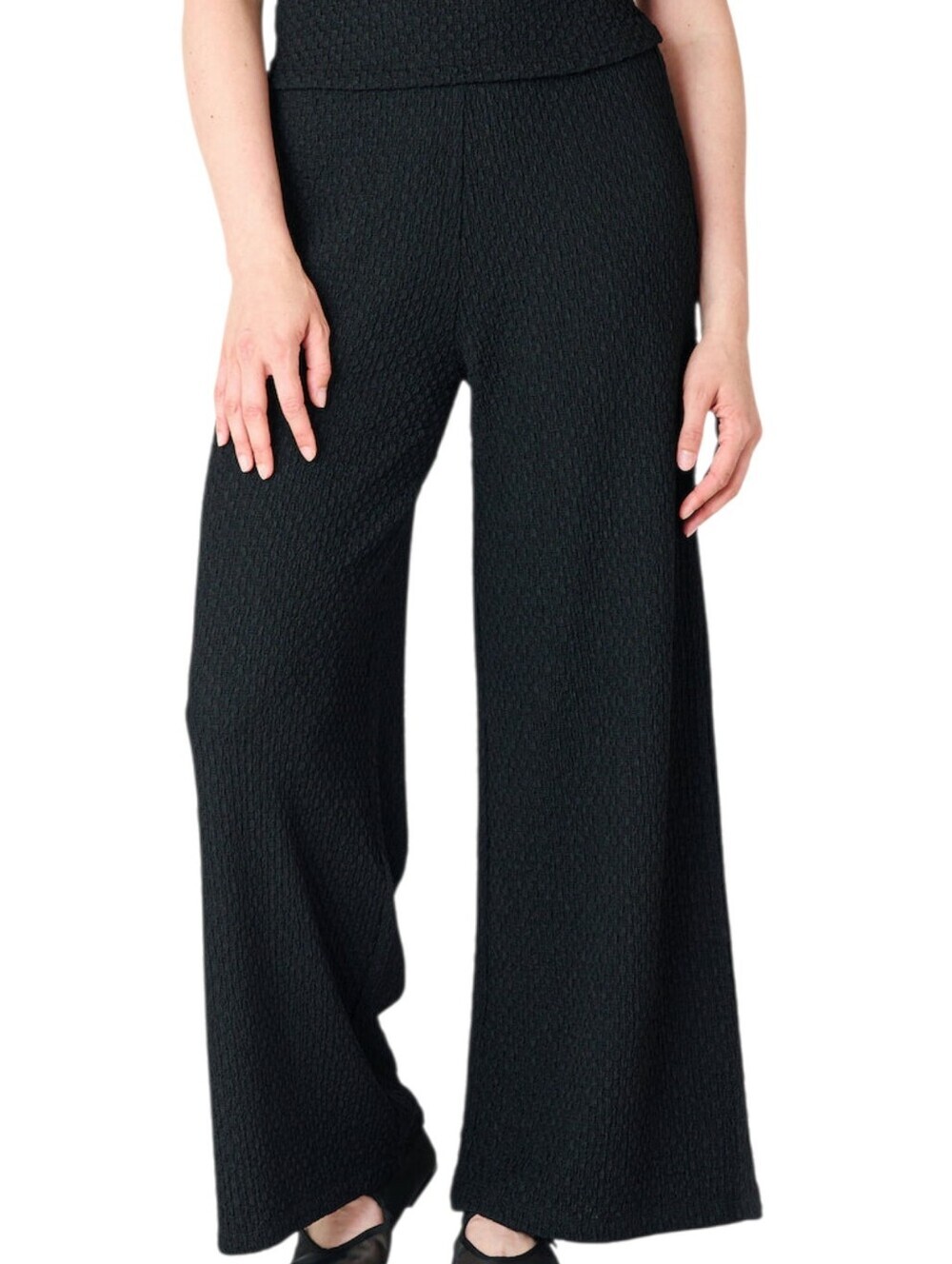 Black Tape Textured Wide Leg Pants Women Large Black High Rise